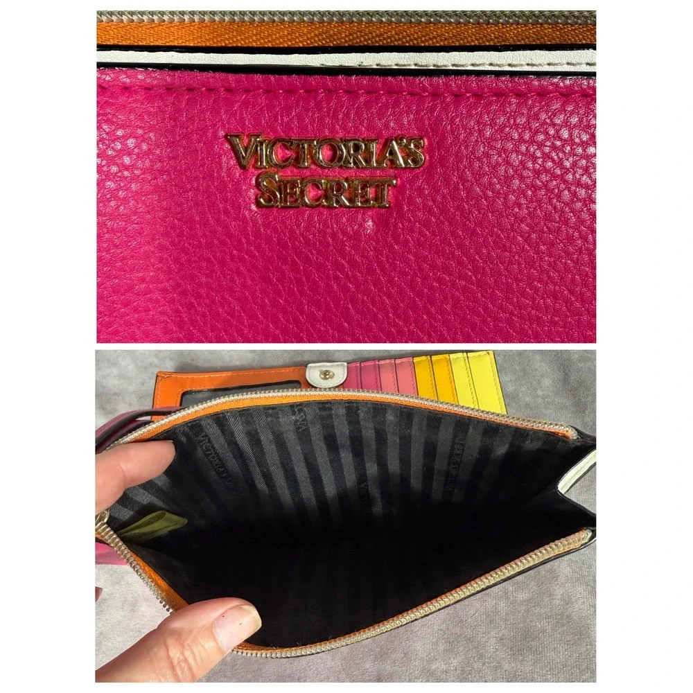 Victoria's Secret Wristlet‎ Wallet Colorblock Pink Orange Yellow Multi Card Case - Picture 4 of 8